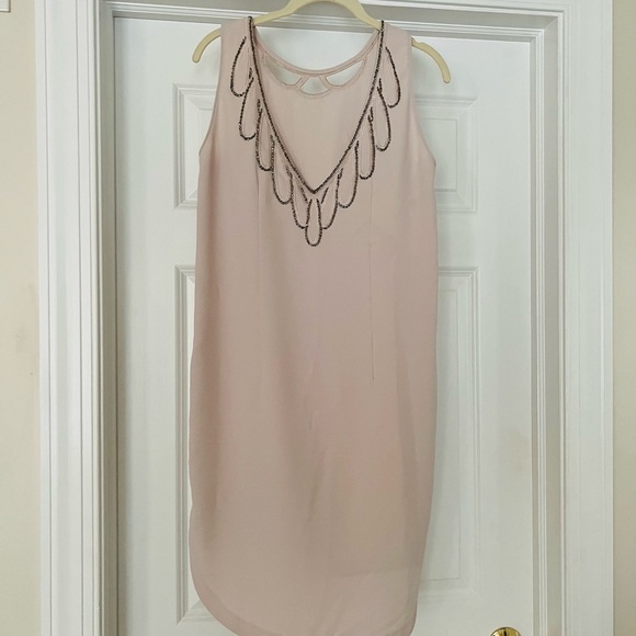 Champagne sleeveless dress with embellishments (no size on it, fits like a med) - Picture 1 of 4